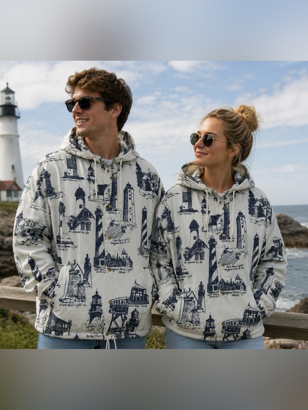 Vintage Michigan Rag Co Lighthouse Hooded Jacket Coastal Nautical S M L XL XXL